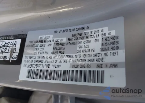 2024 Mazda Cx-90 3.3 Turbo Preferred Plus from USA, damaged, VIN JM3KKCHD7R1111185